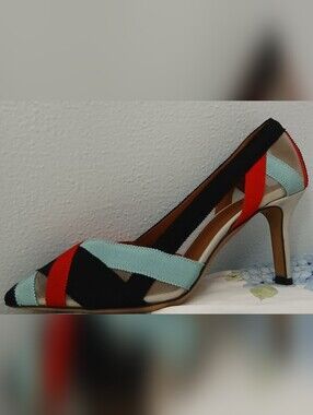 ARMANI Ribbon Mid-height Heels - Red, Black & Tiffany Blue, Like New! Size 8/38